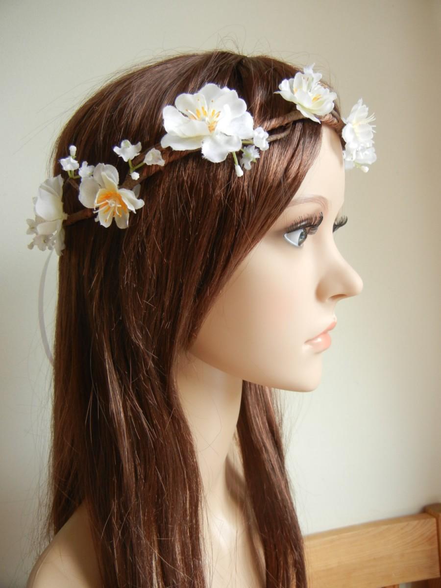 زفاف - Flower Crown, Bridal Flower Crown, Bridal Hair Wreath, Apple Blossom, Gypsophila, Bridal Hair Accessory.