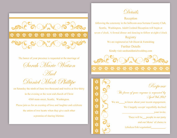 Hochzeit - DIY Wedding Invitation Template Set Editable Word File Instant Download Printable Invitation Floral Wedding Invitation Gold Invitations