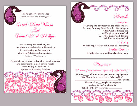 Diy Bollywood Wedding Invitation Template Set Editable Word File