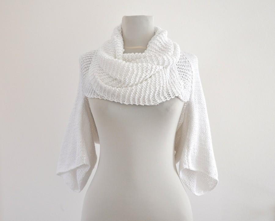 Wedding - White Bridal Shrug Bolero Womens Sweater Cardigan Jacket Tunic Wrap Sweater Hand Knit