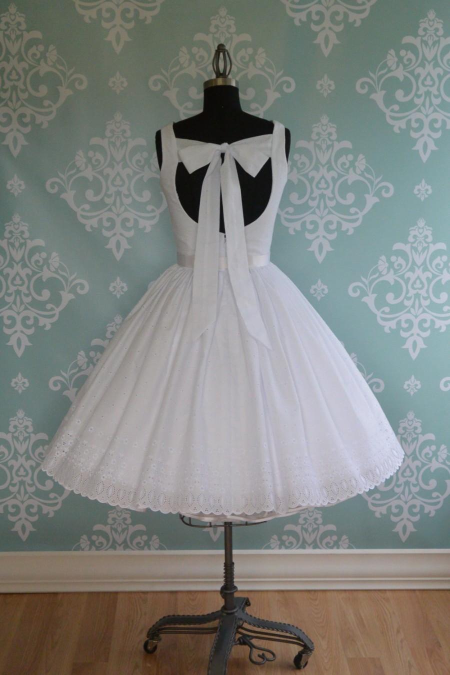 Wedding - Wedding Dress Tea Length SWEET SUMMERTIME, Backless Eyelet Cotton, Low Back