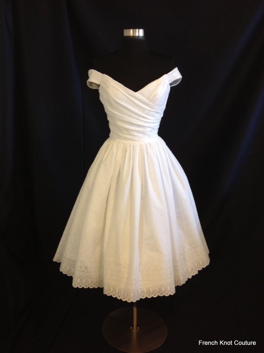 زفاف - Short Wedding Dress, Off Shoulder, Cotton Eyelet, FLIR-TINI, Tea Length