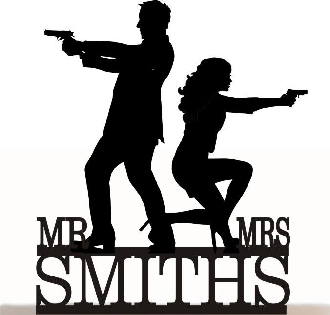 Wedding - Wedding Cake Topper Mr&Mrs and Silhouette Personalized With Your Last Name. Removable Spikes and a FREE base for display