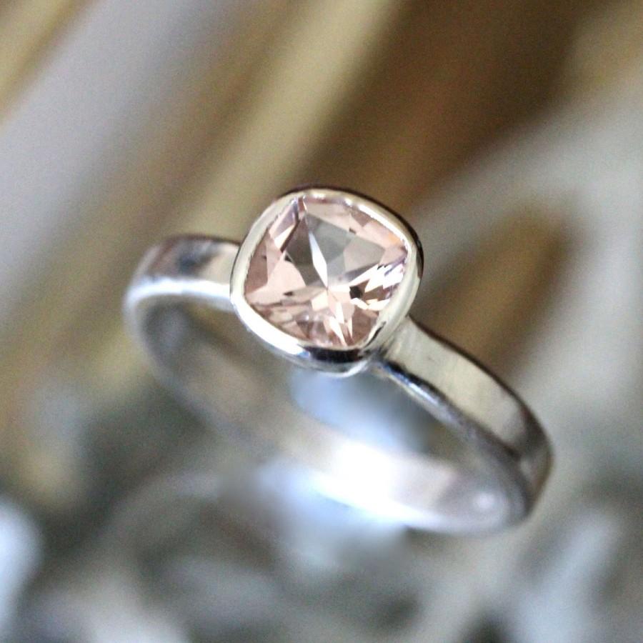 Wedding - Genuine Morganite Sterling Silver Ring, Gemstone RIng, Cushion Shape Ring, Eco Friendly, Engagement Ring, Stacking Ring - Made To Order