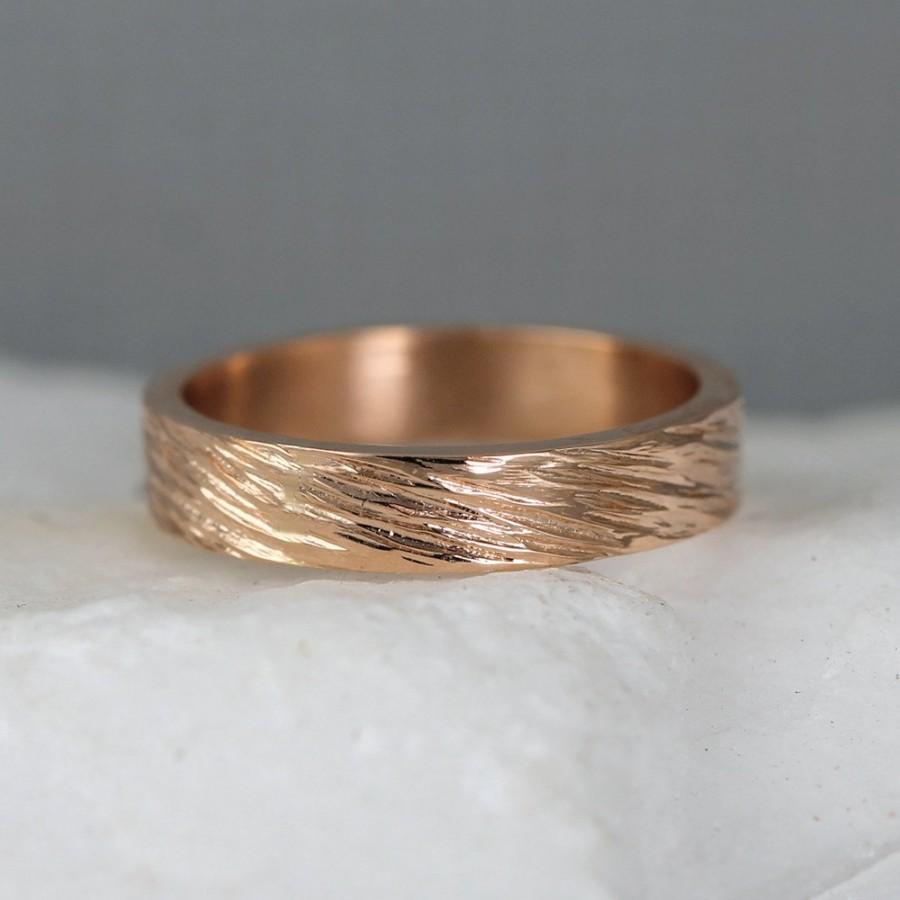 Wedding - Rose Gold Men's Wedding Band - 14K Rose Pink Gold - Textured Bark Finish - 4 mm wide - Mens Wedding Ring - Made in Canada - Commitment Ring