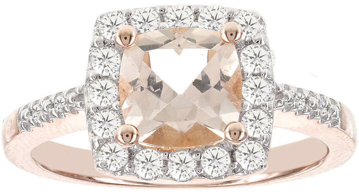 زفاف - MODERN BRIDE Blooming Bridal Genuine Cushion-Cut Morganite and Diamond 14K Rose Gold Ring