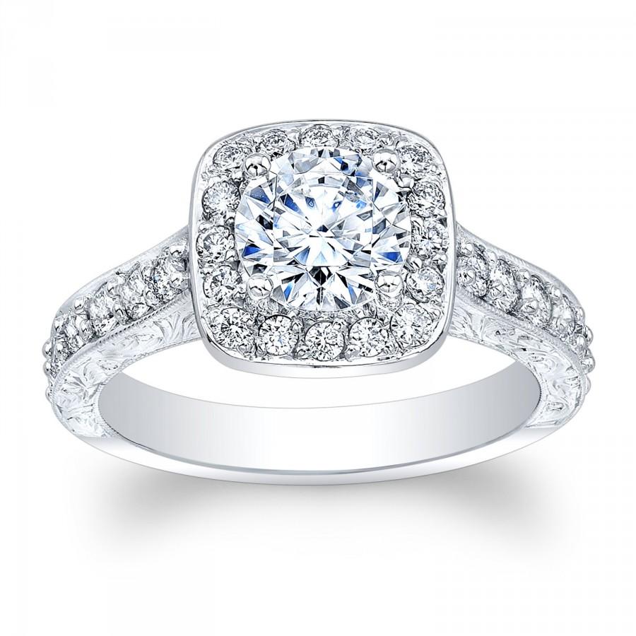 Mariage - Ladies Platinum antique engagement ring with 1 ct natural Round Brilliant White Sapphire 0.60 ctw G VS2 natural diamonds
