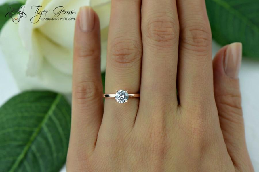 Hochzeit - 1 Carat 4 Prong Engagement Ring, ROSE Solitaire Ring, Man Made Diamond Simulant, Wedding Ring, Bridal Ring, Promise Ring, Sterling Silver