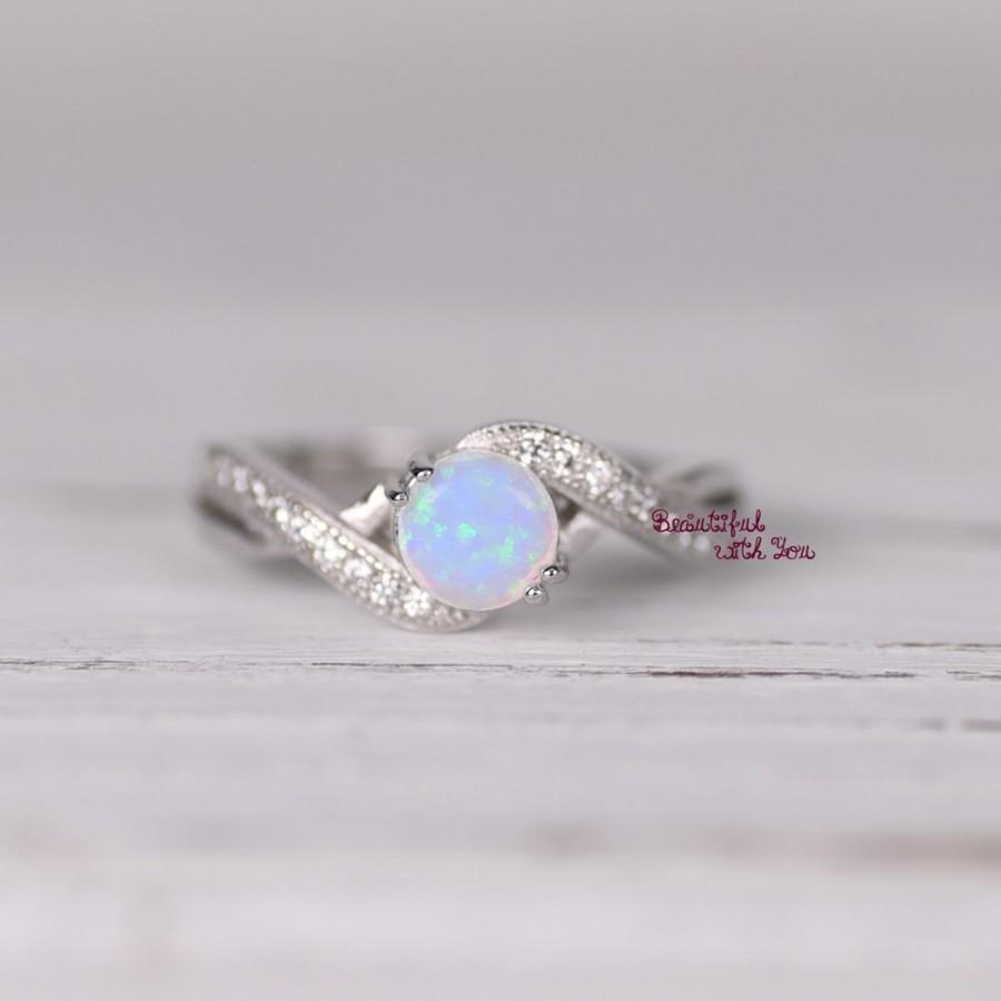 زفاف - Womens Sterling Silver White Opal Ring, Silver Opal Ring,Lap Created Opal Ring with Cubic Zirconia,Promise Ring for Her,Opal Engagement Ring