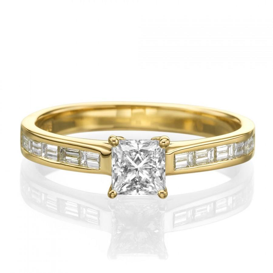 Wedding - Baguette Diamond Ring, 14K Gold Ring, 0.7 CT Diamond Engagement Ring, Diamond Baguette Ring, Art Deco Engagement Ring