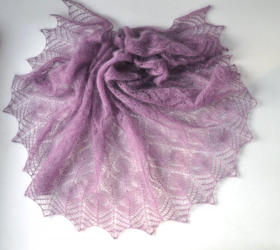 Mariage - Purple Hand Knit Shawl, Lavender Knit Shawl, Lilac Knitted Shawl, Wedding Knit Shawl, Mauve Shawl. Radiant Orchid