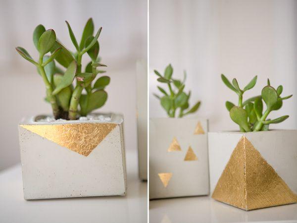 زفاف - DIY Gold Leaf Cement Pots