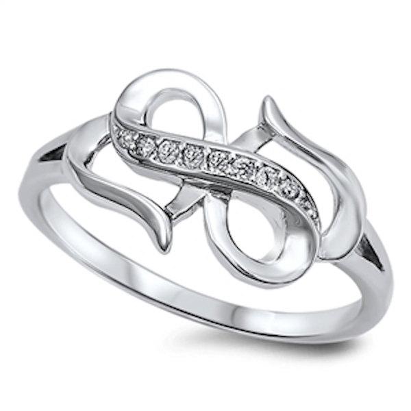 زفاف - Double Heart Infinity Knot Crisscross Promise Ring 925 Sterling Silver Round Brilliant Sparkling White Russian Clear CZ Infinity Heart Ring
