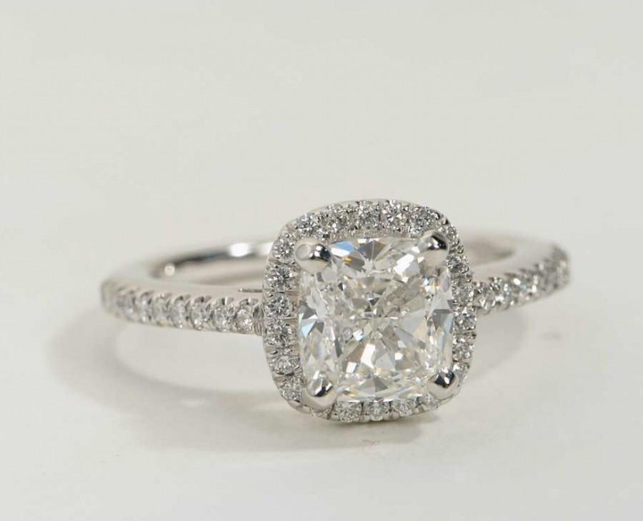 Hochzeit - SALE!!! Cushion cut CZ halo engagement ring , sterling silver