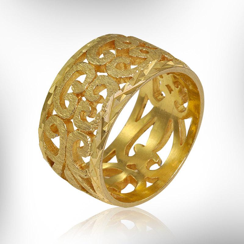 زفاف - 14k Gold Wedding Band, Gold Lace Ring, Vintage Style Gold Ring, Floral Gold Band, Women Ring, Weddings, For Her, FREE SHIPPING