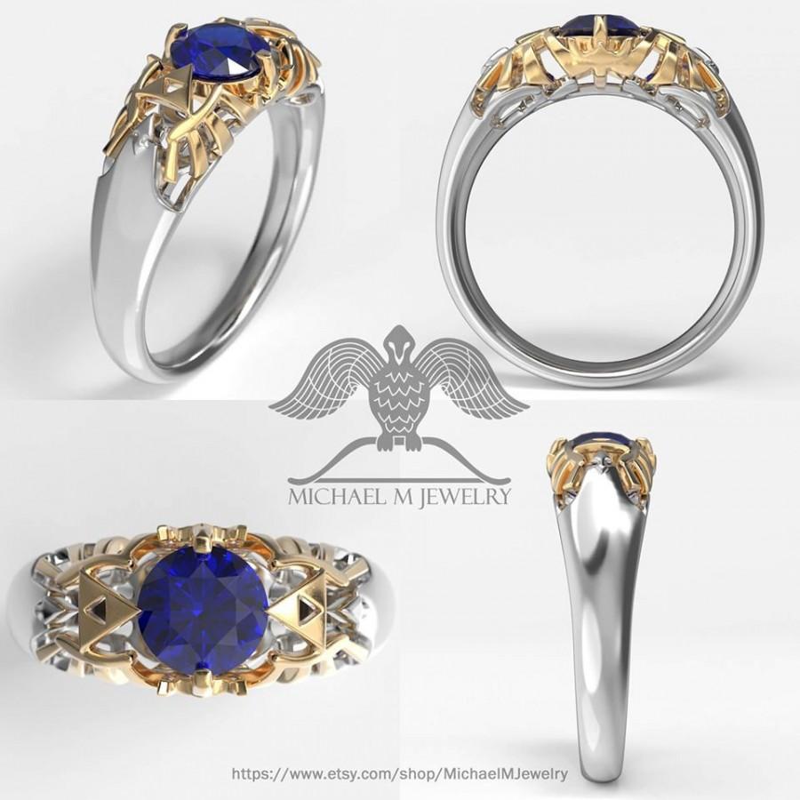 زفاف - Legend of Zelda Hyrule Crest ROUND stone .925 or 14k rose gold or 14k white and yellow gold ring, custommade, handmade ***Made to Order
