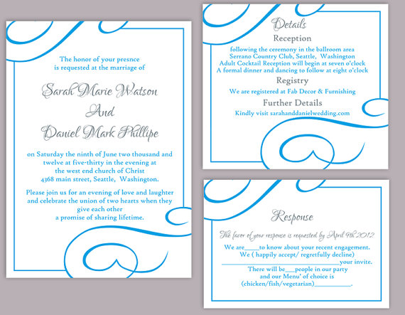 Mariage - DIY Wedding Invitation Template Set Editable Word File Download Printable Invitation Turquoise Wedding Invitation Aqua Blue Invitations