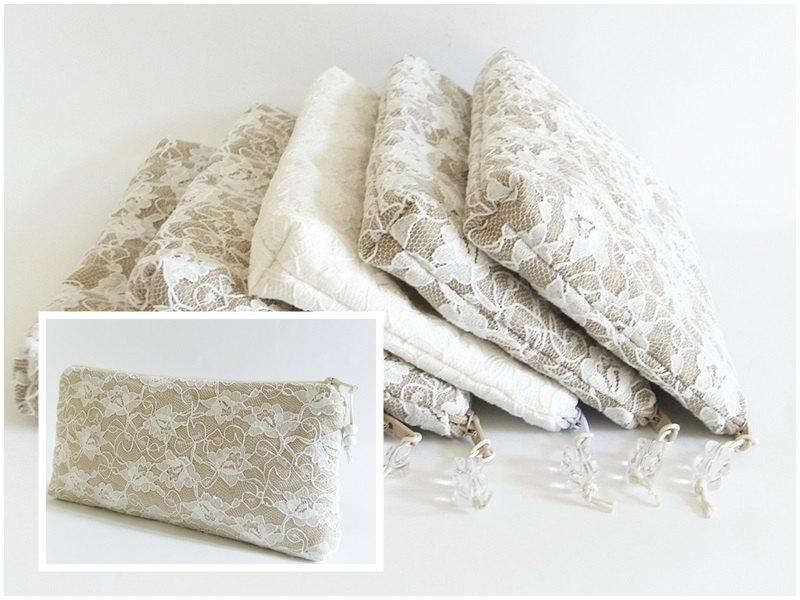 Wedding - Romantic Wedding Clutch, Nude Floral Purse, Bridal Lace Handbag, Cosmetic Purse, Gift for Her