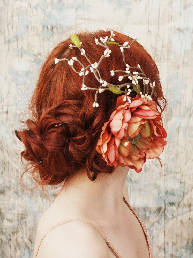 Wedding - Pink flower clip, bridal headpiece, woodland hair clip, wedding hair piece, hair accessories