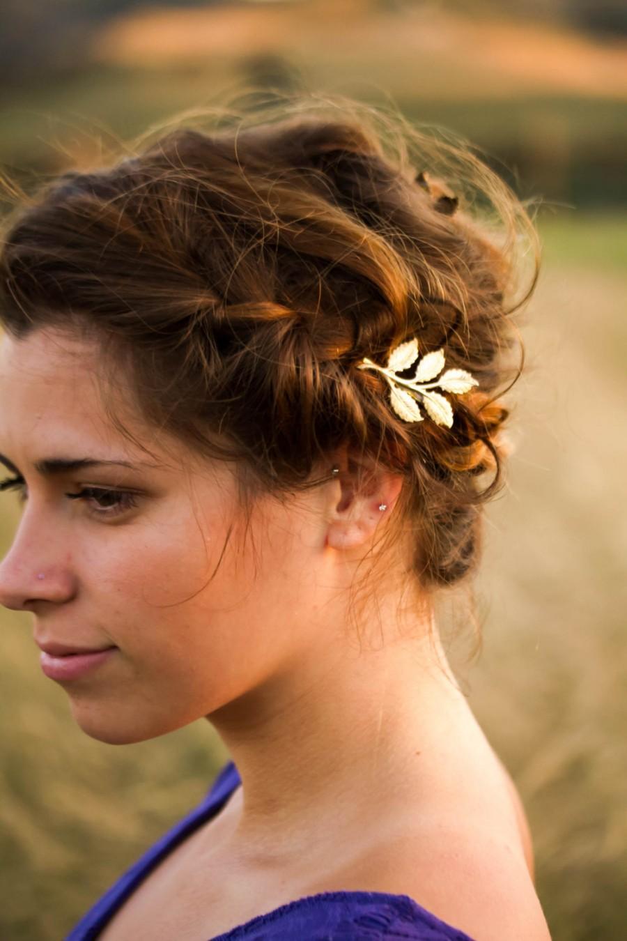 Hochzeit - Gold Leaf Hair Pin Set Grecian Leaf Hair Clips Leaf Hair Accessories Bridal Hair Pin Bridesmaid Gift