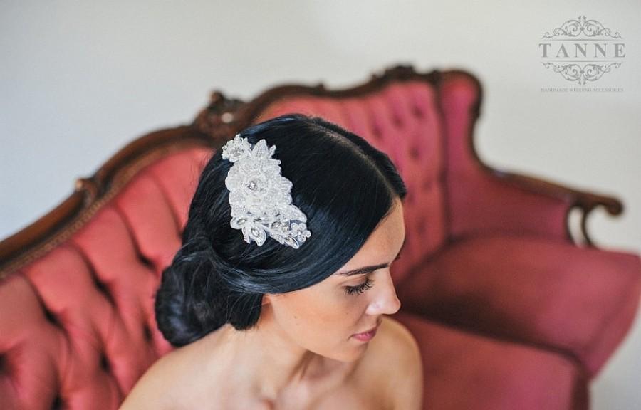 زفاف - Beaded Bridal Lace Hair Comb with Rhinestones, Ivory Wedding Hair Accessories, Lace Wedding Comb, Ivory Lace Headpiece, Lace Hairpiece