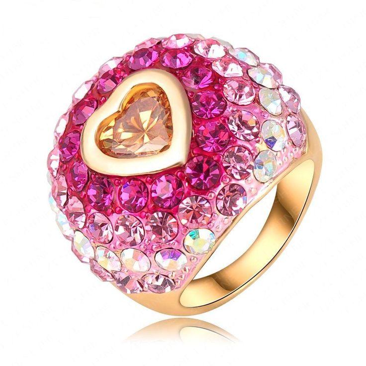 زفاف - Austrian Crystal Love 18K Gold Plated Heart Ring