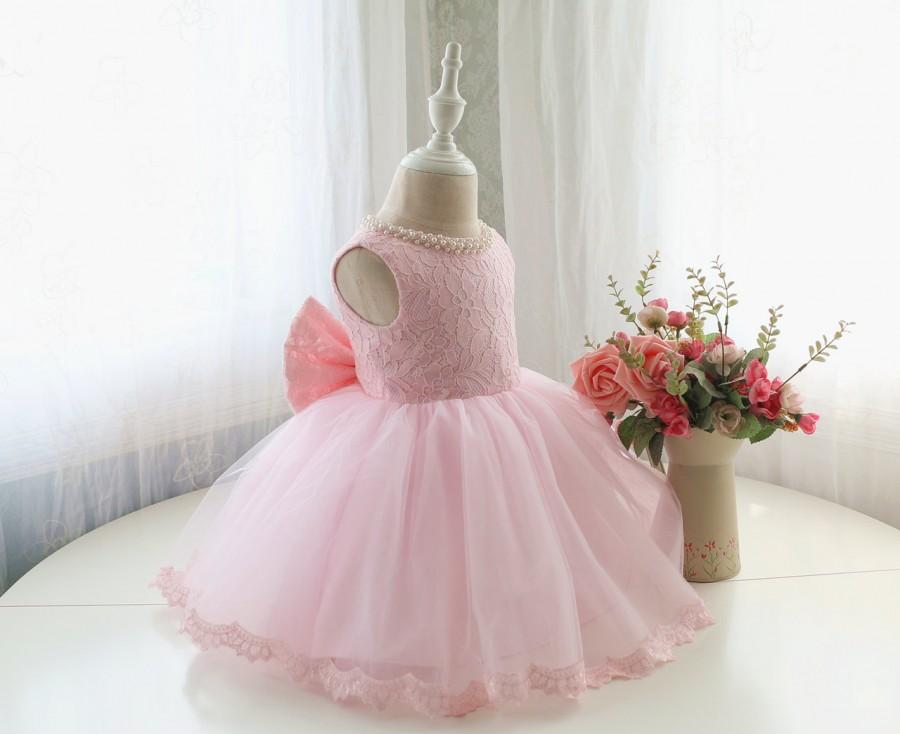 Mariage - Fancy Baby Pink Sleeveless Infant Thanksgiving Dress, Baby Christmas Dress, Toddler Birthday Dress for Girls, PD098-2