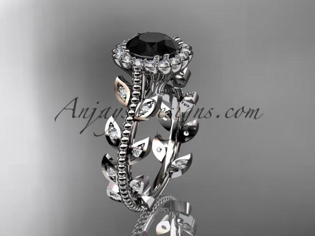 زفاف - http://www.anjaysdesigns.com/14k-white-gold-diamond-leaf-and-vine-wedding-ring-engagement-ring-with-a-black-diamond-center-stone-adlr118.html#.VlFoaXbhCUk