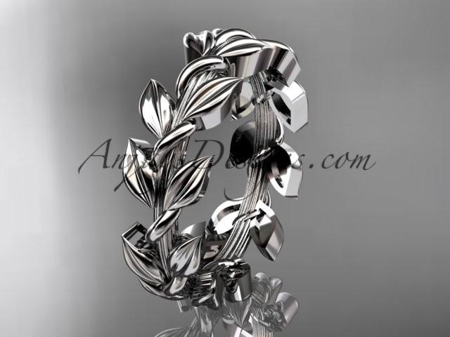 زفاف - 14kt white gold leaf wedding ring, wedding band ADLR120G