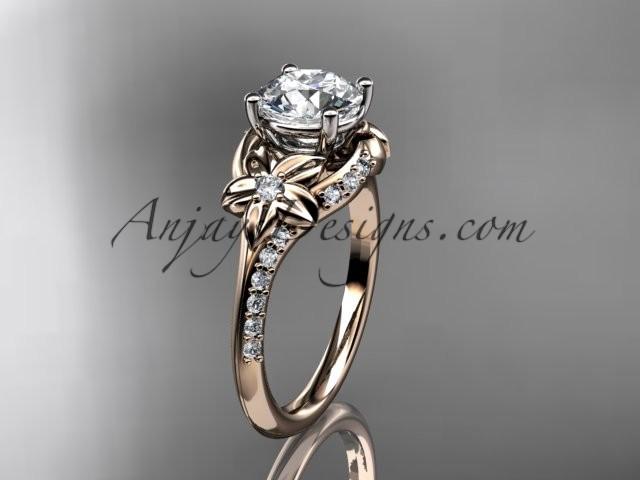 Hochzeit - 14kt rose gold diamond floral wedding ring, engagement ring ADLR125