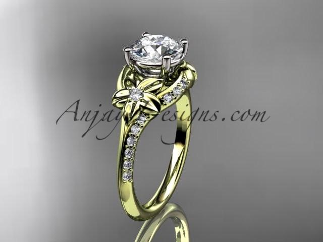 Wedding - 14kt yellow gold diamond floral wedding ring, engagement ring ADLR125