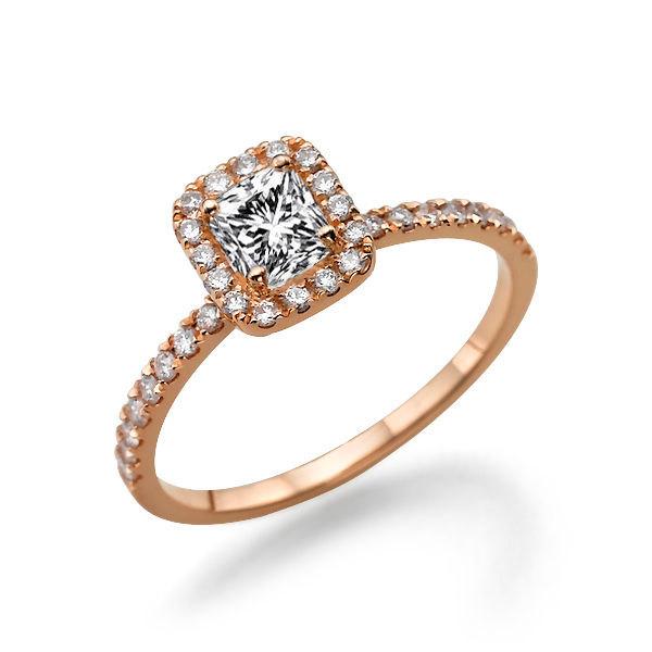 Wedding - Rose Gold Cushion Cut Engagement Ring, Halo Ring, 0.85 TCW Diamond Ring Band, Unique Engagement Ring, Halo Engagement Ring