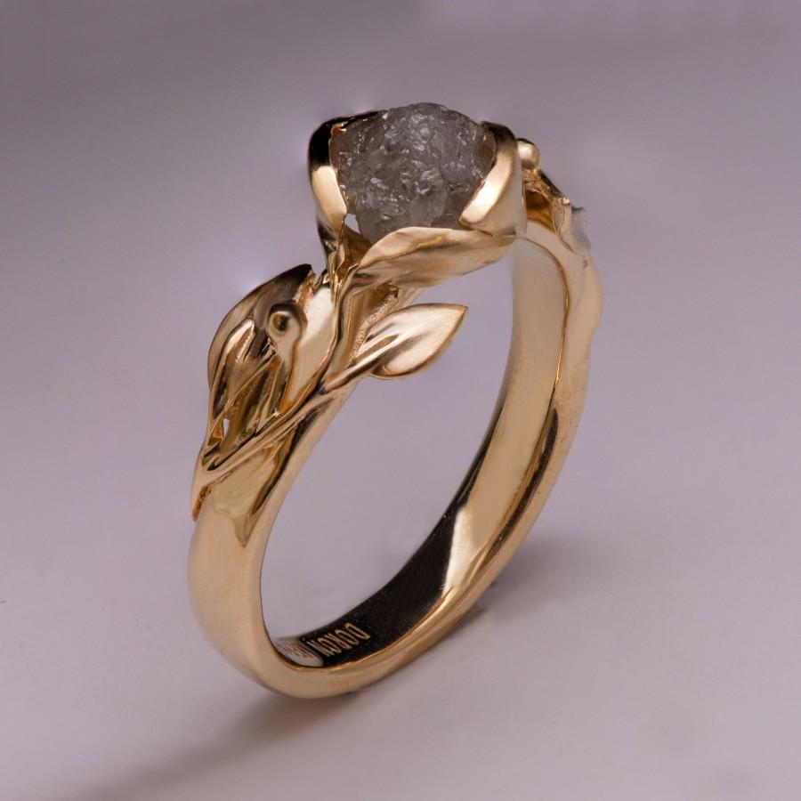 زفاف - Leaves Engagement Ring No.10 - 14K Gold and  Rough Diamond engagement ring, Unique Engagement ring, rough diamond ring, raw diamond ring