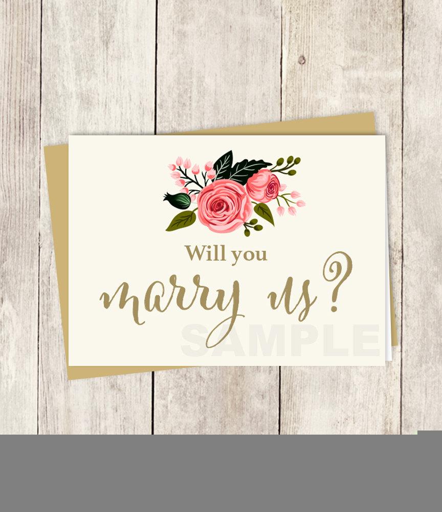 زفاف - Will You Marry Us? Officiant/Minister Card DIY // Watercolor Flower // Gold Calligraphy, Rose // Wedding Card Printable ▷ Instant Download