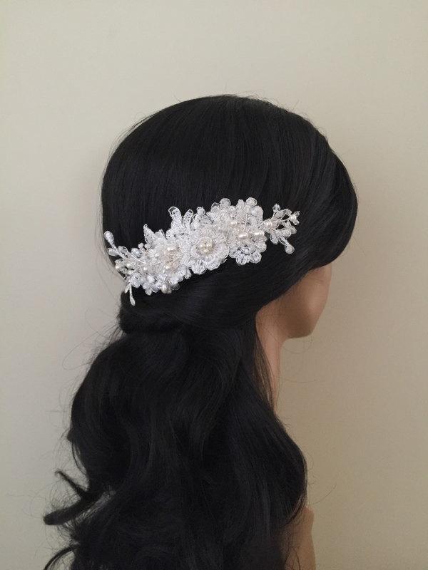 Wedding - Bridal Hair Accessories, Wedding Head Piece, Ivory Lace, Pearl, Comb