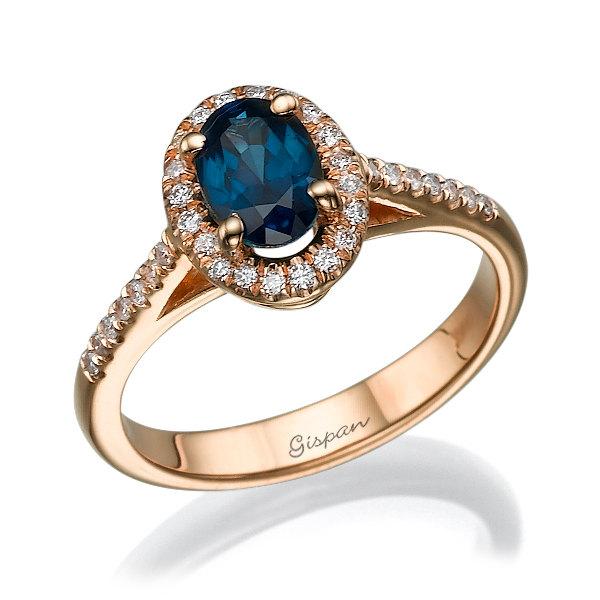 Wedding - Blue saphire ring Engagement ring Rose gold engagement ring gem ring gemstone ring Vintage Engagement Ring Sapphire ring Oval ring