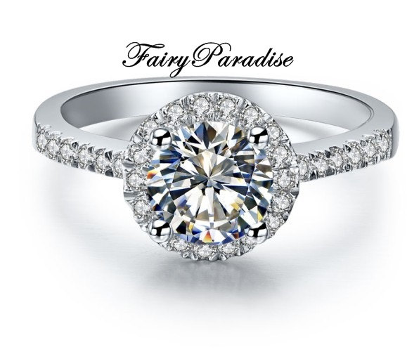 زفاف - 1.5 ct Round Cut lab made Diamond Deco Halo Bead-set Heart sign Engagement Wedding Rings with gift box-made to order