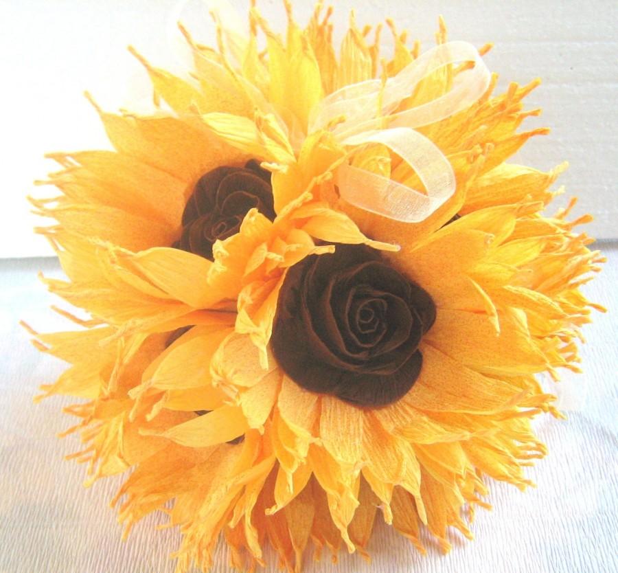 Свадьба - Sunflower Wedding hanging crepe paper flower balls pomander kissing balls WEDDING Centerpieces Crepe paper flowers  flower girl Baby Shower