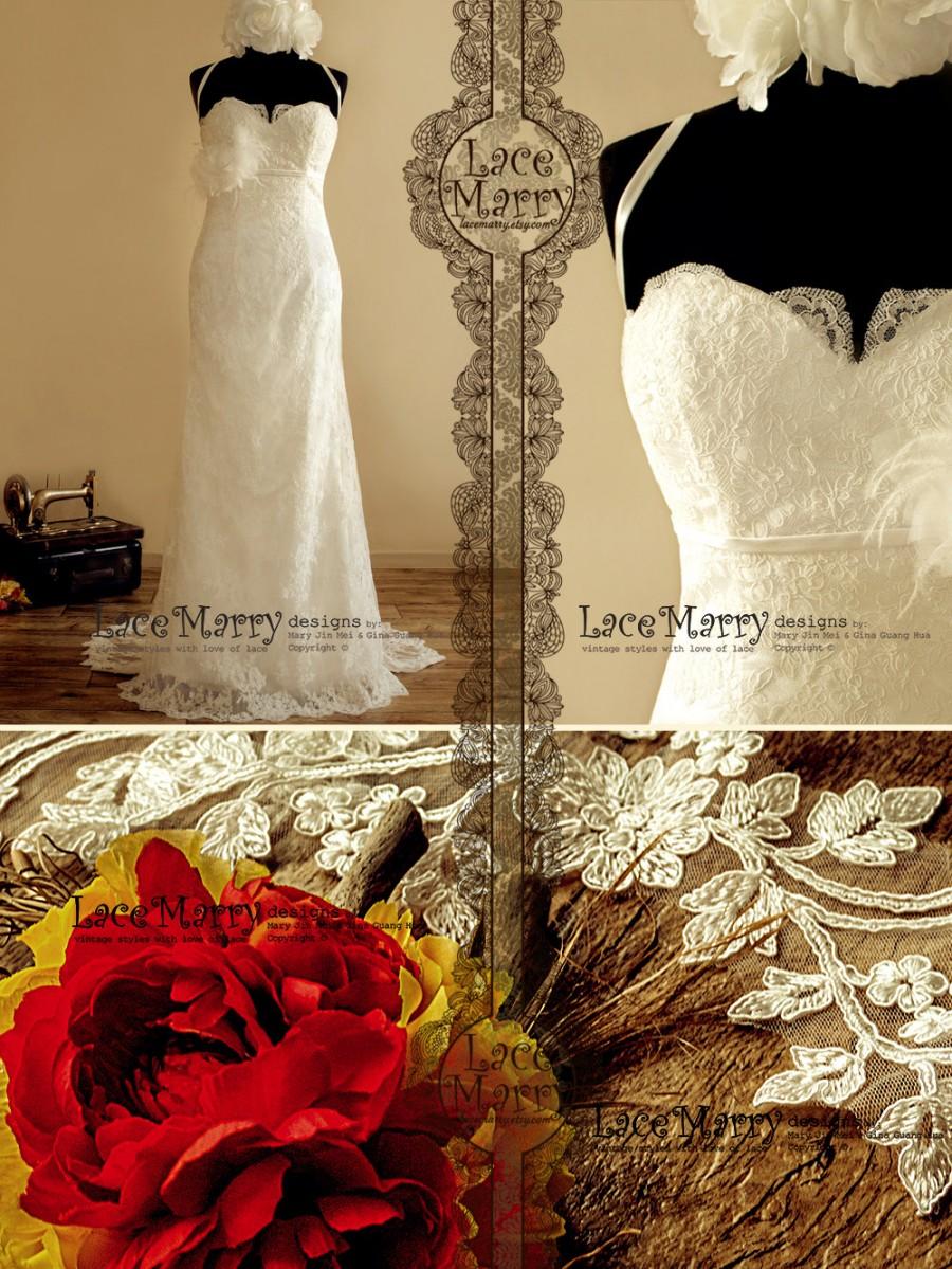 Mariage - Strapless and Slim A-Line Style Wedding Dress in All Over Lace Design