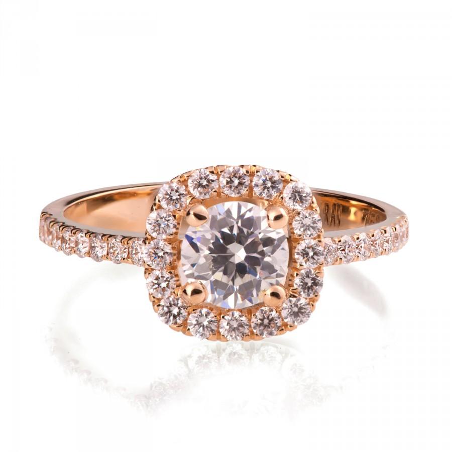 Wedding - Rose Gold Engagement Ring - 18K Rose Gold and Diamond engagement ring,Halo Ring, unique engagement ring, art deco, edwardian