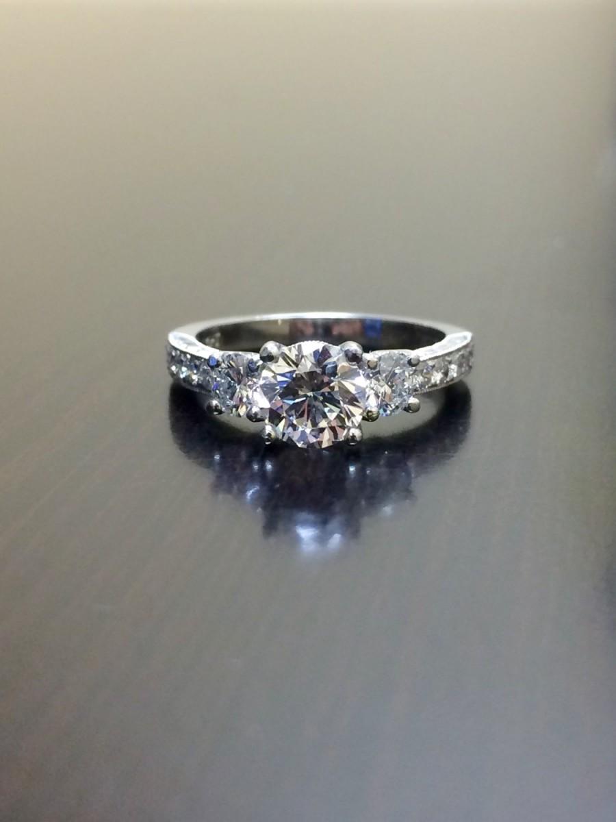 Wedding - Platinum GIA Diamond Engagement Ring - Art Deco Engraved Platinum Diamond Wedding Ring - GIA Certified Diamond - Engagement Diamond Ring