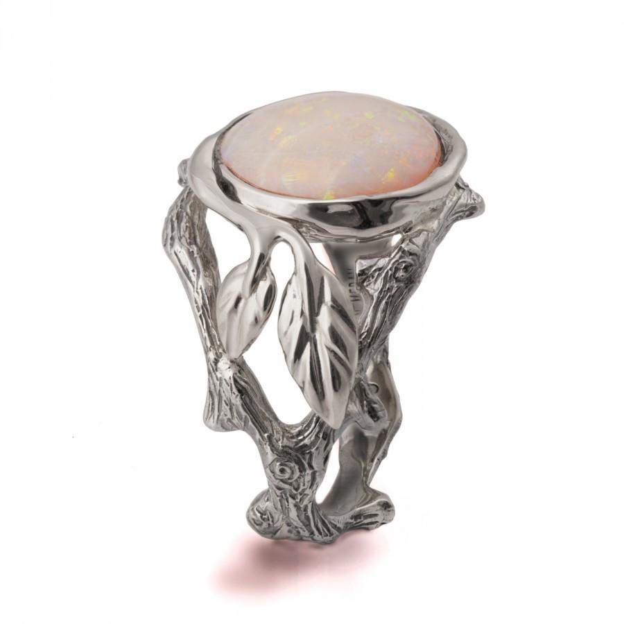 زفاف - Twig and Leaf Engagement Ring - 18K Two Tone Gold and Opal ring, Unique Engagement ring, Opal engagement ring, Opal Ring, leaf opal ring