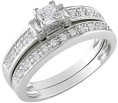 Hochzeit - Diamond 10K White Gold Diamond Bridal Set Silver