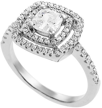 Wedding - Tressa Collection Women's Tressa Collection Sterling Silver Square Cut CZ Prong Set Bridal Style Ring - Silver