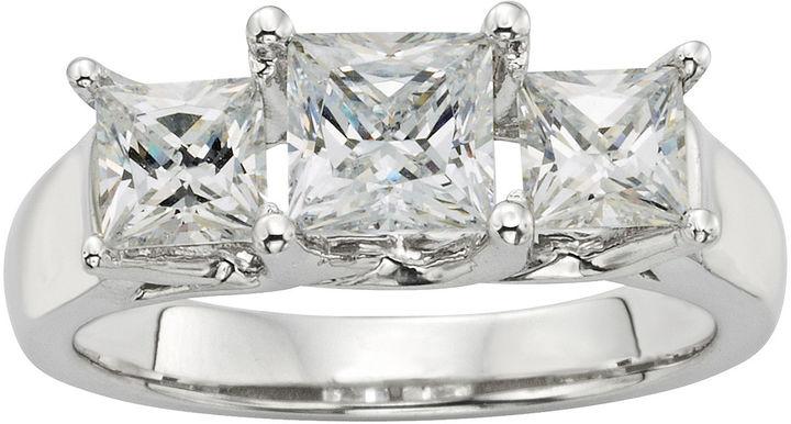 Hochzeit - MODERN BRIDE Diamonore 1 CT. T.W. Simulated Diamond Princess-Cut 3-Stone Ring