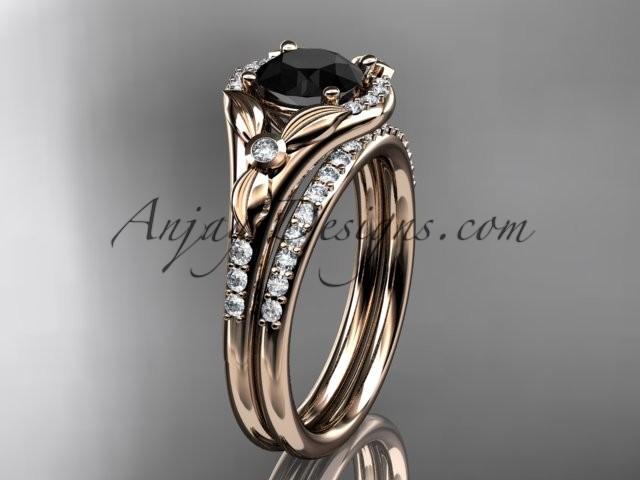 زفاف - http://www.anjaysdesigns.com/14kt-rose-gold-diamond-floral-wedding-ring-engagement-set-with-a-black-diamond-center-stone-adlr126s.html#.VlIuWHbhCUk