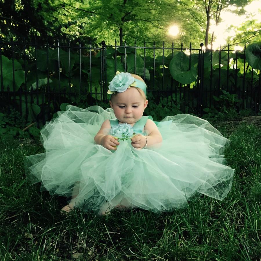 Свадьба - Flower Girl Dress Tutu Mint Green Tutu Baby Blessing Dress Girls First Birthday Tutus Mint Tulle Flower Girl Dresses Designer Flower Girl