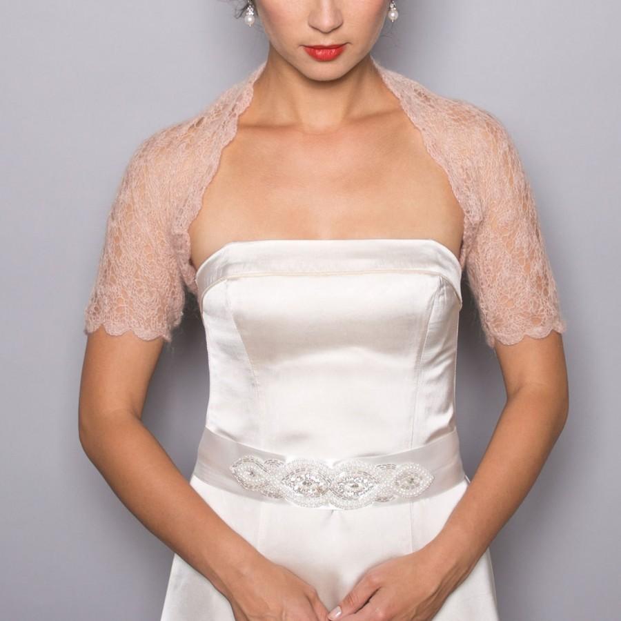 Свадьба - SALE!!! BRIDAL SHRUG wedding bolero in beige color lace pattern hand knitted mohair size S