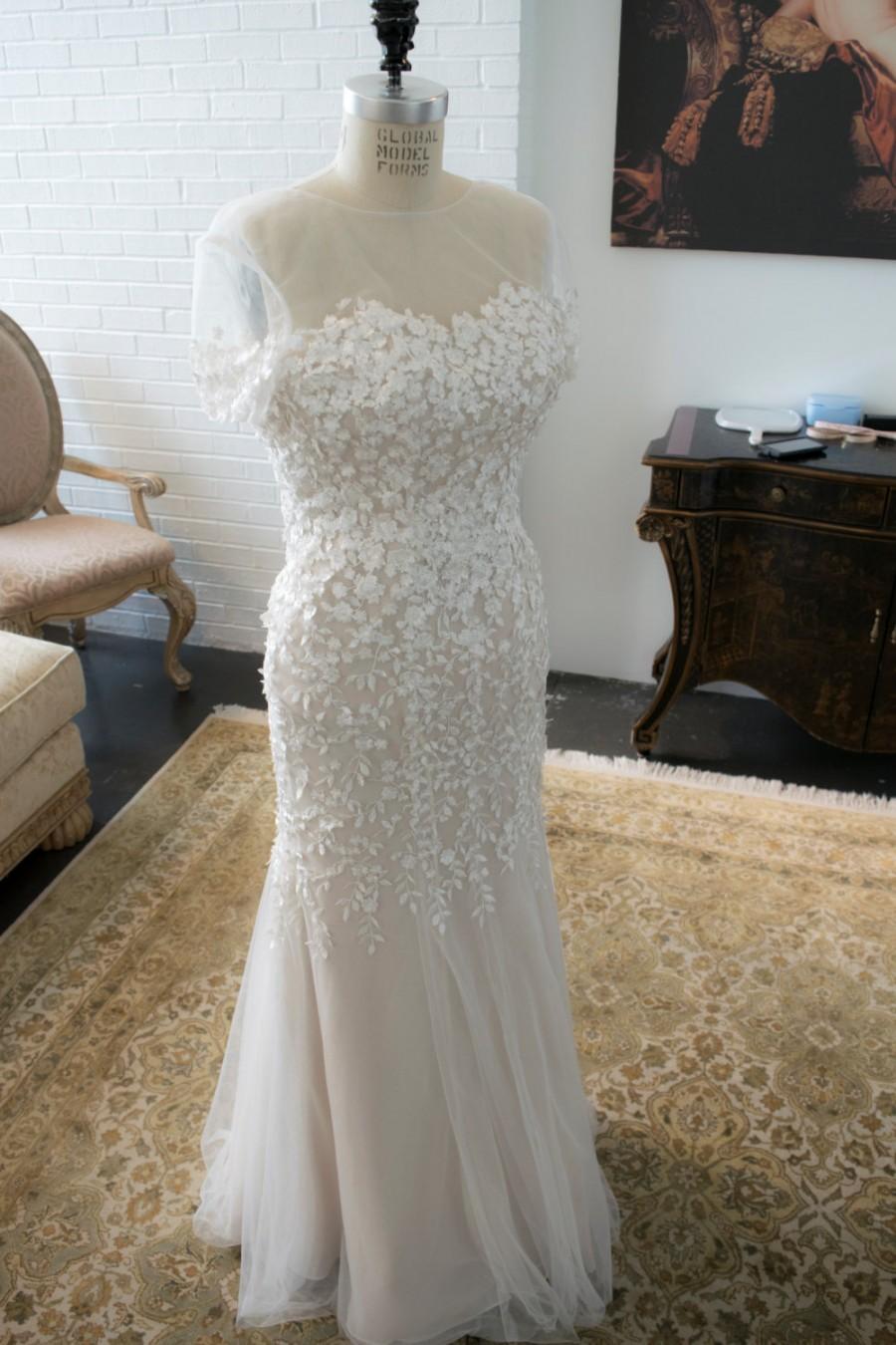 Hochzeit - Nude Ivory Lace Wedding Dress, Elie Saab Inspired, Applique Lace, Ivory Lace Wedding Dress, Couture Wedding Dress, Fitted Wedding Dress