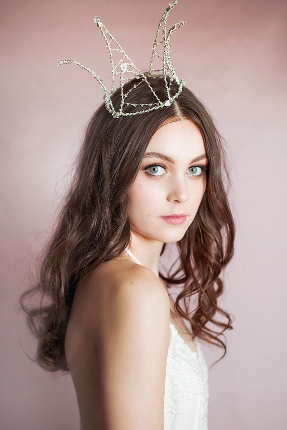 Wedding - CHELSEY Whimsical Crystal Crown, Royal Crown, Malicifent Crown, Regal Crown, Silver Crown